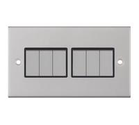 Selectric DSL205 5M 6 Gang 2 Way 10AX Plate Switch - Satin Chrome, Black Insert