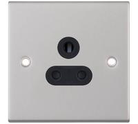 Selectric DSL226 5M 1 Gang 5A Unswitched Round Pin Socket Outlet with Shutters - Satin Chrome, Black Insert