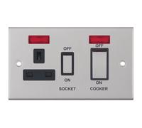 Selectric DSL231 5M 45A Cooker Unit with 13A Switched Socket & Neon - Satin Chrome, Black Insert
