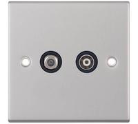 Selectric DSL236 5M 1x F-Type Satellite & 1x Isolated Coaxial TV Socket - Satin Chrome, Black Insert