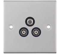 Selectric DSL237 5M 1x F-Type Satellite & 2x Isolated Coaxial TV Socket - Satin Chrome, Black Insert