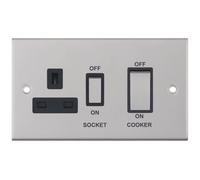 Selectric DSL249 5M 45A Cooker Unit with 13A Switched Socket - Satin Chrome, Black Insert
