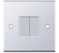 Selectric DSL302 5M 2 Gang 2 Way 10AX Plate Switch - Polished Chrome, White Insert