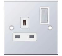 Selectric DSL321 5M 1 Gang 13A Switched DP Socket Outlet - Polished Chrome, White Insert