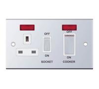 Selectric DSL331 5M 45A Cooker Unit with 13A Switched Socket & Neon - Polished Chrome, White Insert