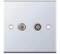 Selectric DSL336 5M 1x F-Type Satellite & 1x Isolated Coaxial TV Socket - Polished Chrome, White Insert