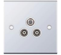 Selectric DSL337 5M 1x F-Type Satellite & 2x Isolated Coaxial TV Socket - Polished Chrome, White Insert