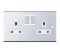 Selectric DSL351 5M 2 Gang 13A Switched SP Socket Outlet - Polished Chrome, White Insert