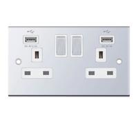 Selectric DSL361 5M 2 Gang 13A Switched Socket Outlet with 2x USB Type-A (2.1A/1A) - Polished Chrome, White Insert