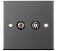 Selectric DSL436 5M 1x F-Type Satellite & 1x Isolated Coaxial TV Socket - Black Nickel, Black Insert
