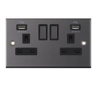 Selectric DSL461 5M 2 Gang 13A Switched Socket Outlet with 2x USB Type-A (2.1A/1A) - Black Nickel, Black Insert