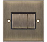 Selectric DSL603 5M 3 Gang 2 Way 10AX Plate Switch - Antique Brass, Black Insert