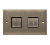 Selectric DSL604 5M 4 Gang 2 Way 10AX Plate Switch - Antique Brass, Black Insert