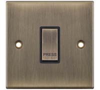 Selectric DSL606 5M 1 Gang 1 Way 10AX Push Switch "PRESS" - Antique Brass, Black Insert