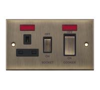 Selectric DSL631 5M 45A Cooker Unit with 13A Switched Socket & Neon - Antique Brass, Black Insert