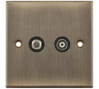 Selectric DSL636 5M 1x F-Type Satellite & 1x Isolated Coaxial TV Socket - Antique Brass, Black Insert
