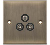 Selectric DSL637 5M 1x F-Type Satellite & 2x Isolated Coaxial TV Socket - Antique Brass, Black Insert
