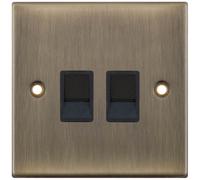 Selectric DSL641 5M 2 Gang RJ45 Data Socket - Antique Brass, Black Insert