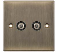 Selectric DSL645 5M 2 Gang F-Type Satellite Socket - Antique Brass, Black Insert