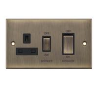 Selectric DSL649 5M 45A Cooker Unit with 13A Switched Socket - Antique Brass, Black Insert