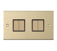 Selectric DSL804 5M 4 Gang 2 Way 10AX Plate Switch - Satin Brass, Black Insert