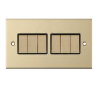 Selectric DSL805 5M 6 Gang 2 Way 10AX Plate Switch - Satin Brass, Black Insert
