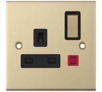 Selectric DSL823 5M 1 Gang 13A Switched DP Socket Outlet with Neon - Satin Brass, Black Insert