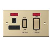 Selectric DSL831 5M 45A Cooker Unit with 13A Switched Socket & Neon - Satin Brass, Black Insert