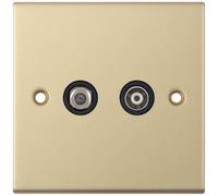 Selectric DSL836 5M 1x F-Type Satellite & 1x Isolated Coaxial TV Socket - Satin Brass, Black Insert