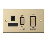 Selectric DSL849 5M 45A Cooker Unit with 13A Switched Socket - Satin Brass, Black Insert
