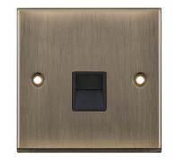 Selectric Polished Antique Brass Single Telephone Master Socket with Black Insert Dark Metal