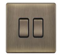 Selectric Screwless Antique Brass 10 Amp Plate Switch - 2 Gang 2 Way - X-Rated 5MPLUS