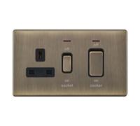 Selectric Screwless Antique Brass 45 Amp Cooker Unit with 13 Amp Switched Socket & LED Neons 5MPLUS