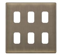 Selectric SGRID360-431 GRID360 5M-PLUS Screwless 6 Aperture Modular Front Plate - Antique Brass