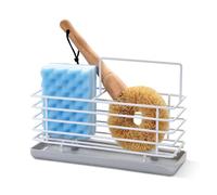 SelectTraders Compact Sink Tidy Caddy Organizer for Sponges | Dish Brushes & Washing-Up Liquid with Draining Tray | White Kitchen Sink Tidy Storage Solution
