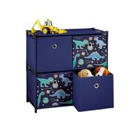 SelectTraders Kids Dino Design Storage Cubes, Set of 4 Foldable Storage Boxes, Space-Saving Toy Organizer with Handles, Durable & Stylish 2-Layer Storage Solution for Books, Clothes, and Toys
