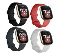 Seleek Replacement Bands Compatible with Fitbit Versa 3 / Versa 4 / Sense/Sense 2, Silicone Adjustable Classic Accessory Wristband Fitness Straps for Women Men （Small，Black/White/Dark grey/Red）