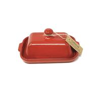 Selena Glazed Hand Dipped Kitchen Dining Butter Dish (L) 20cm x (H) 9cm Verano Spanish Ceramics Red One Size