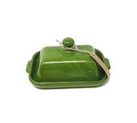 Selena Glazed Hand Dipped Kitchen Dining Butter Dish (L) 20cm x (H) 9cm Verano Spanish Ceramics Dark Green One Size