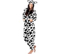Selena Secrets Womens Zip Up Onesie with 3D Ears -Cow - Size UK 12-14