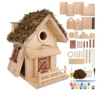 SELENAIRE Cottage Style Birdhouse Kit - DIY Bird House for Outdoors, Cedar Roof & Front Porch, Natural Bark Siding, Premium Pine Wood, Fun Family Craft Project