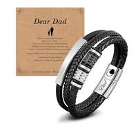 Selenava Gifts for Daddy Grandad Uncle Obsidian/Black Leather Bracelets for Men Father's Day Thanks Gifts to Dad From Daughter Son with Jewelry Gift Card (White-daughter)