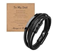 Selenava Gifts for Daddy Grandad Uncle Obsidian/Black Leather Bracelets for Men Father's Day Thanks Gifts to Dad From Daughter Son with Jewelry Gift Card (Black-dad)