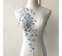 Selene Iron on Applique Embellishment Flower Leaf Vines Embroidery Applique Patch Plum Blossom Flower Patch for Garment Apparel Dresses 2 Pieces (Blue)