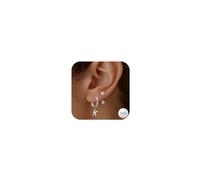 Seleneva 2 Pairs Sterling Silver Initial Letter Stud Hoop Earrings Set for Women Girls Stacks Dainty Small Earring Sets for Multiple Piercings Gifts for Mum Daughter Sisters Girlfriend (K)