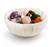 Selenite Charging Bowl Round Natural Crystal Bowl for Charging & Cleansing Crystals, Healing Stones & Jewellery Handmade Spiritual Home Décor Gift (10cm)