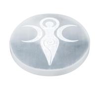 Selenite Crystal Charging Plate - 3" Engraved Goddess Angel Design - Healing Stones Coaster for Home and Office Table Decor - Round Disc - Crystals and Healing Stones
