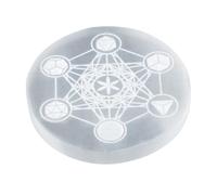 Selenite Crystal Charging Plate - 3' Metatron Platonic Solid Design - Healing Stones Coaster for Home and Office Table Decor - Round Disc - Crystals and Healing Stones