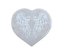 Selenite Crystal Charging Plate for Crystals and Healing Stones, 4.3" Selenite Crystal Plate Engraved Angel Wing Coaster for Home Office Table Decor (Selenite Heart)
