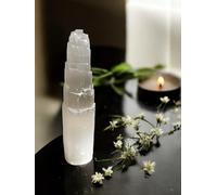 Selenite Crystal Tower Handmade Large Natural White Healing Crystals Mountain Pillar for Meditation Spiritual Energy Alter Cleansing Table Decoration Pillar or Gifts (10cm)